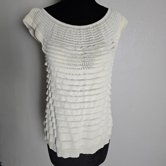 Talbots Collection Ivory Ruffle Tiered Tank Top 100% Silk - Picture 1 of 11